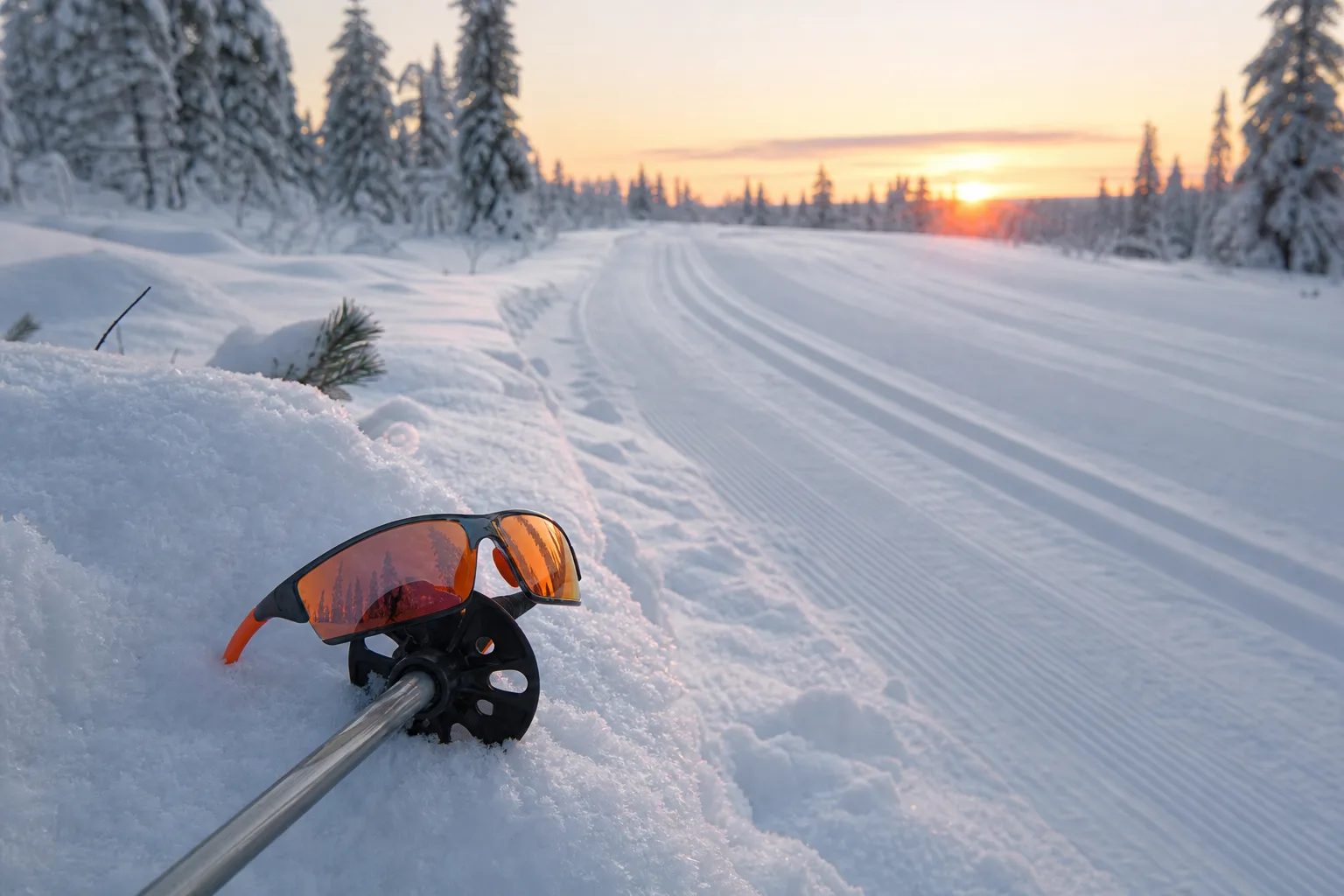 Sportglasögon vid preparerat längdskidspår