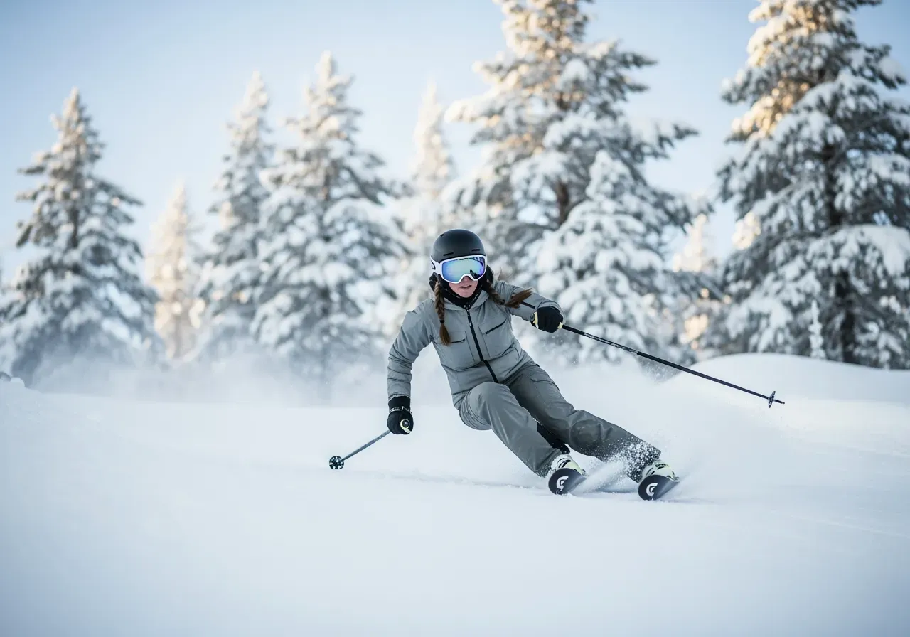 Kvinna åker skidor med skidglasögon
