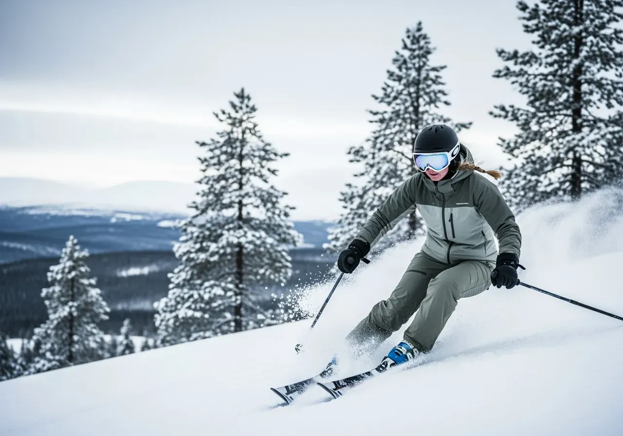 Kvinna åker skidor med skidglasögon