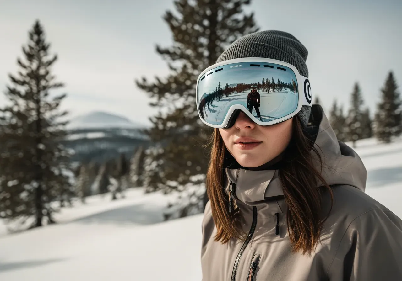 Kvinna åker skidor med skidglasögon
