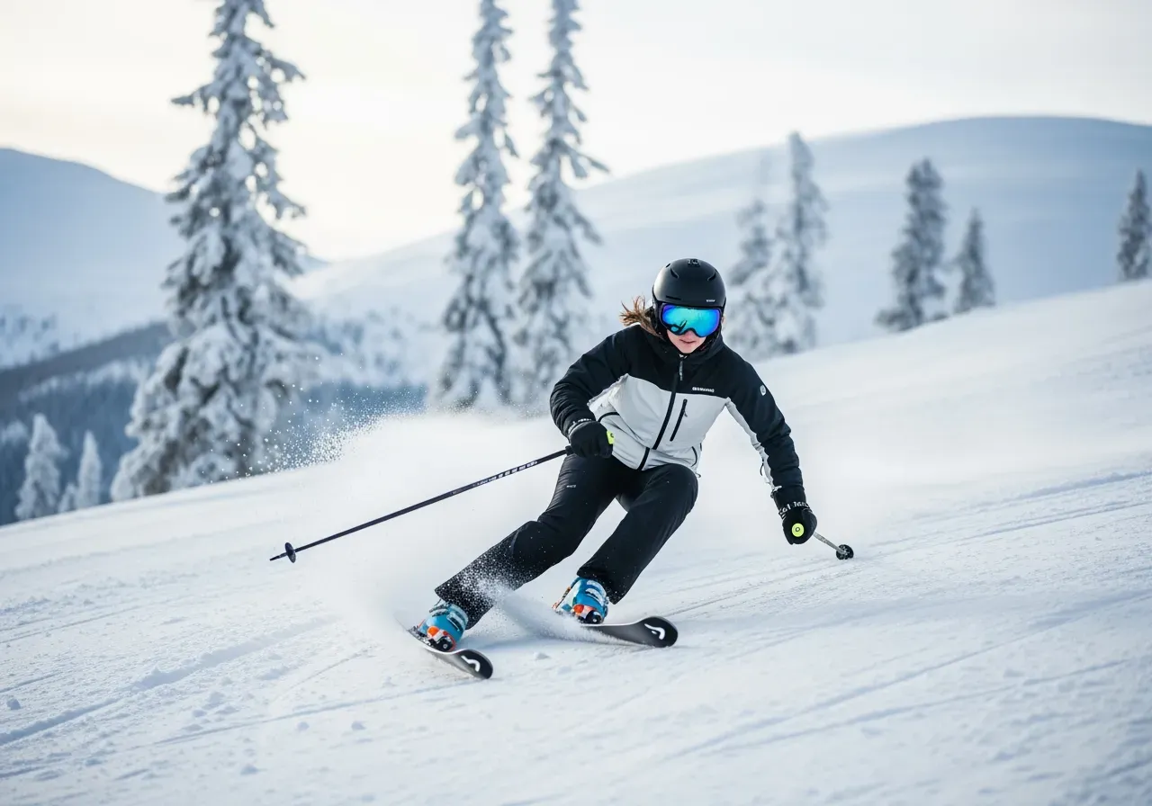 Kvinna åker skidor med skidglasögon