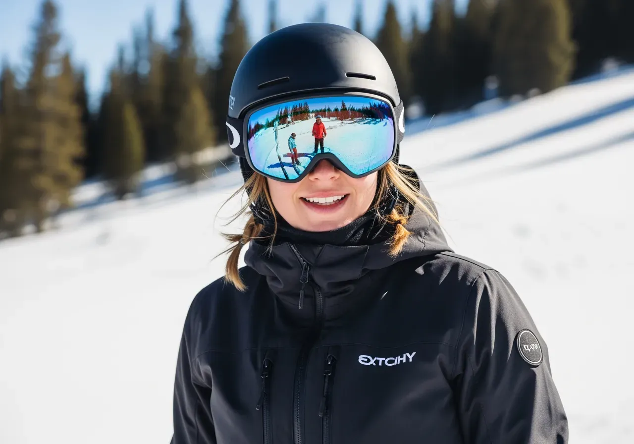 Kvinna åker skidor med skidglasögon