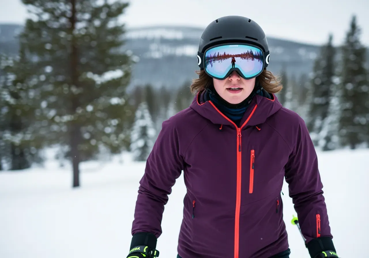 Kvinna åker skidor med skidglasögon